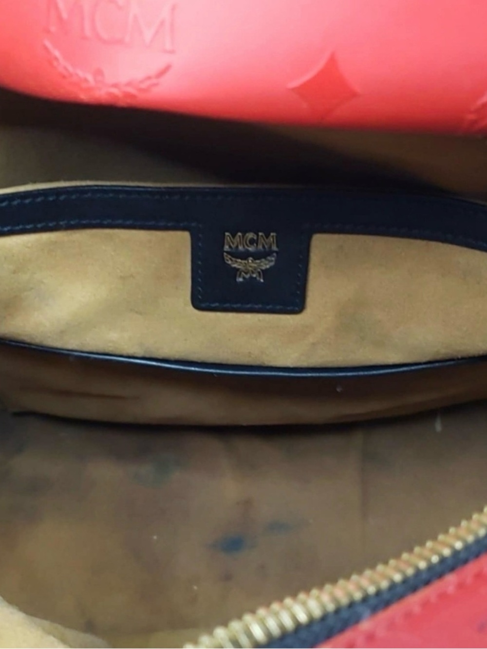 MCM Red Leather Studded Mini Backpack with Gold Hardware - Picture 7 of 15